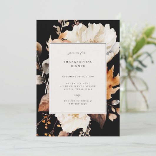 Elegante Herfst Bloemen Thanksgiving Diner Party Kaart (Staand voorkant)