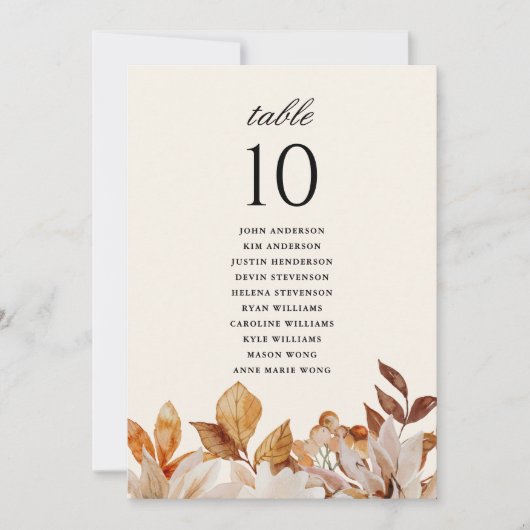 Elegante Herfst Bloemen Trouwtafel Nummers (Voorkant)