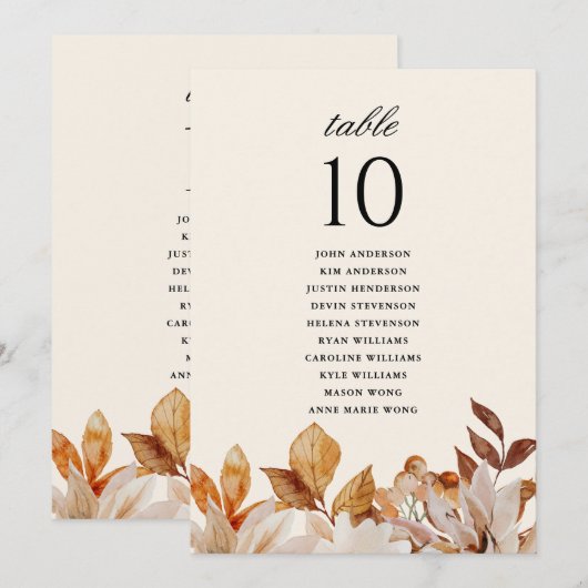 Elegante Herfst Bloemen Trouwtafel Nummers (Voorkant / Achterkant)