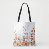 Elegante Herfst Bloemen Waterverf Monogram Wit Tote Bag (Voorkant)