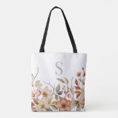 Elegante Herfst Bloemen Waterverf Monogram Wit Tote Bag (Achterkant)