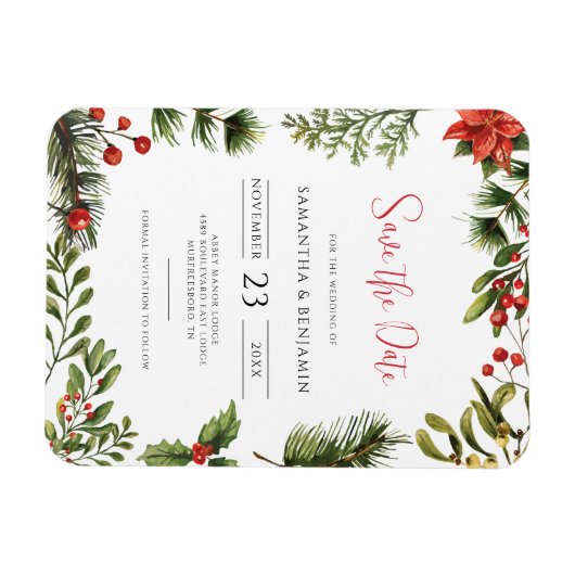 Elegante Herfst Bloemen Winter Bruiloft Save the D Magneet (Horizontaal)