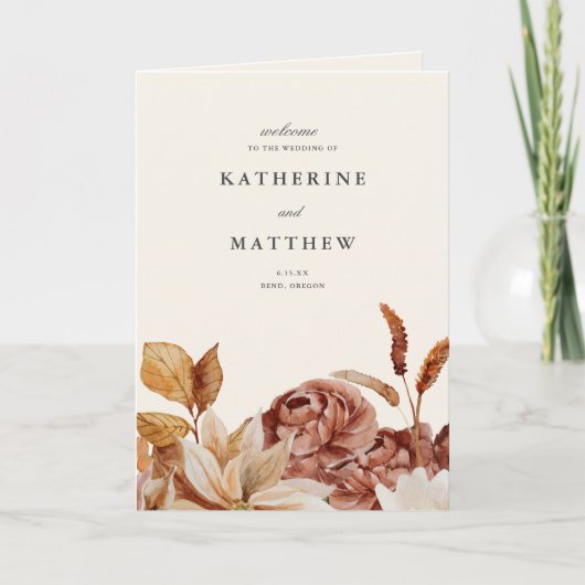 Elegante herfst bloemenaarde tonen bruiloft ceremo programma (Voorkant)