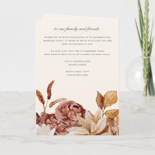 Elegante herfst bloemenaarde tonen bruiloft ceremo programma (Achterkant)