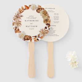 Elegante herfst bloemenaarde tonen bruiloft progra handwaaier