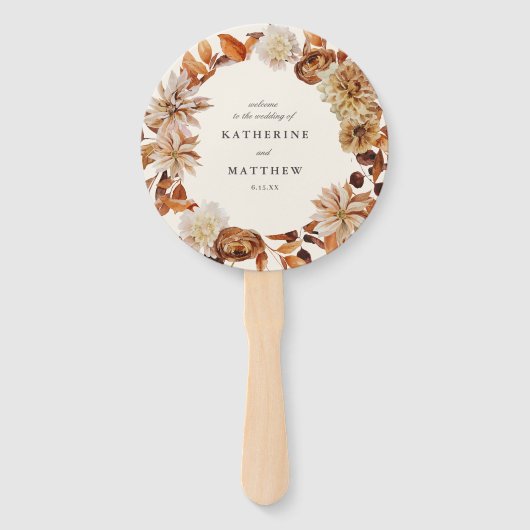 Elegante herfst bloemenaarde tonen bruiloft progra handwaaier (Voorkant)