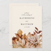 Elegante herfst bloemenaarde tonen bruiloft progra programmakaart (Voorkant / Achterkant)