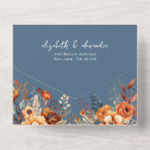 Elegante herfst bloemenblauw QR Code bruiloft All In One Uitnodiging (Achterkant)