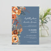 Elegante herfst bloemenbruiloft 1 foto blauw kaart (Staand voorkant)