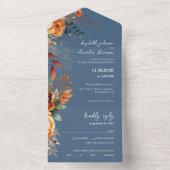 Elegante herfst bloemenbruiloft delicate blauw all in one uitnodiging (Binnen)