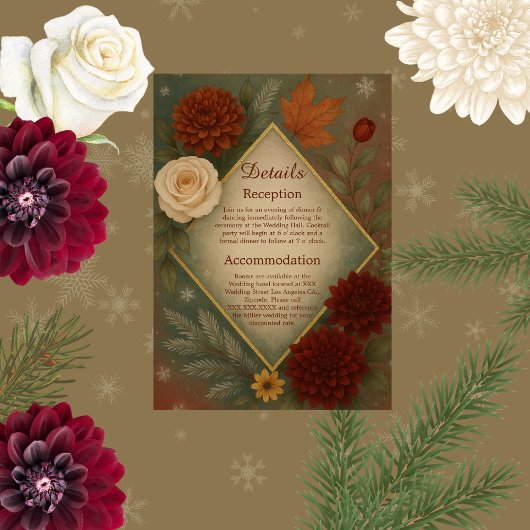 Elegante herfst bloemenbruiloft informatiekaartje