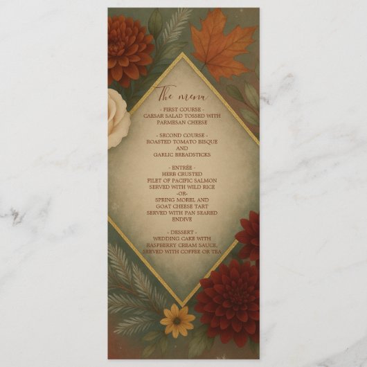 Elegante herfst bloemenbruiloft menu (Voorkant)