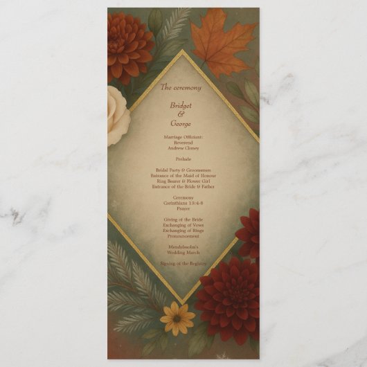 Elegante herfst bloemenbruiloft menu (Achterkant)