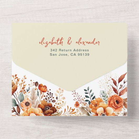 Elegante herfst bloemenbruiloft QR-code All In One Uitnodiging (Achterkant)