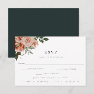 Elegante herfst bloemenbruiloft RSVP Maaltijd keuz Kaartje