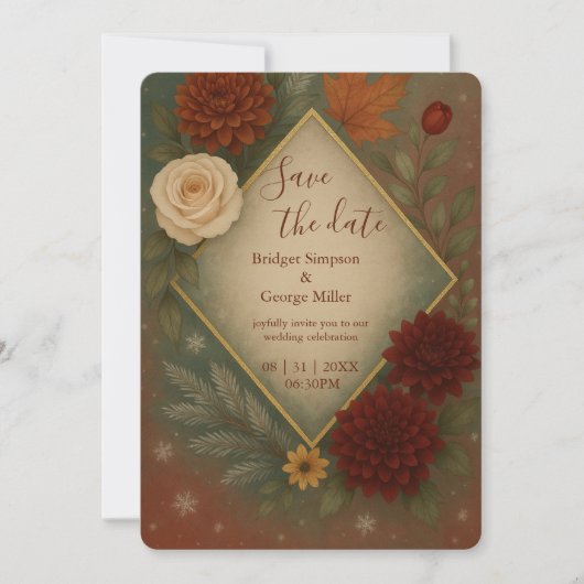 Elegante herfst bloemenbruiloft save the date kaart (Voorkant)