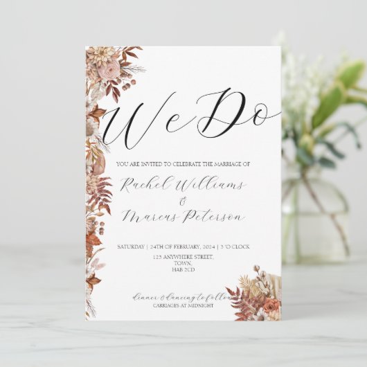 Elegante herfst bloemenbruiloft uitnodiging (Staand voorkant)