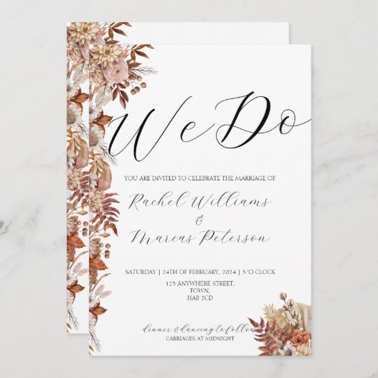 Elegante herfst bloemenbruiloft uitnodiging (Voorkant / Achterkant)