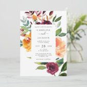 Elegante herfst bloemenbruiloft uitnodiging (Staand voorkant)