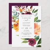 Elegante herfst bloemenbruiloft uitnodiging (Voorkant / Achterkant)