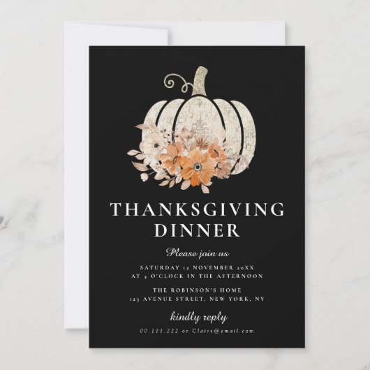 Elegante herfst bloemendiner Thanksgiving uitnodig Kaart (Voorkant)