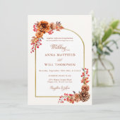 Elegante herfst bloemengoud boho Lijst bruiloft Kaart (Staand voorkant)