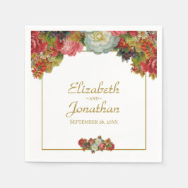 Elegante  herfst bloemengoud & witte bruiloft servet