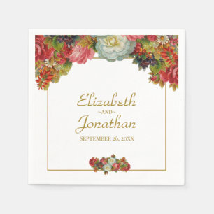 Elegante  herfst bloemengoud & witte bruiloft servet