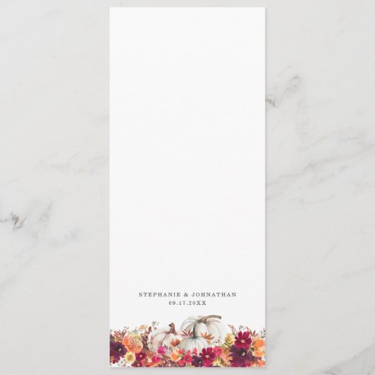 Elegante herfst bloemenkleur pompoen bruiloft menu (Achterkant)