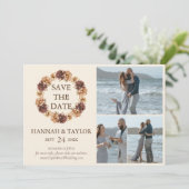 Elegante Herfst bloemenkrans 3 fotocollage Save The Date (Staand voorkant)