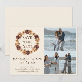 Elegante Herfst bloemenkrans 3 fotocollage Save The Date