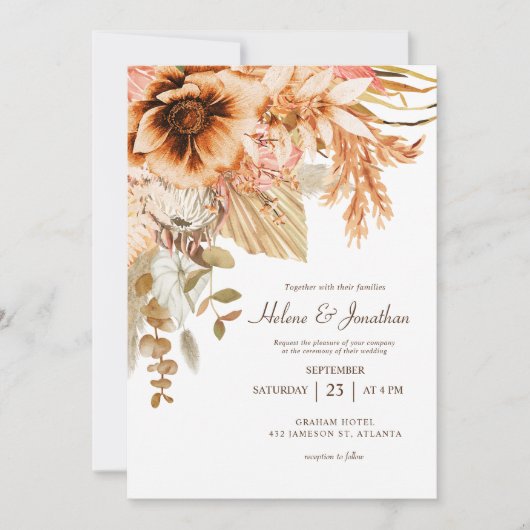 Elegante Herfst bloementerracotta bruiloft Kaart (Voorkant)