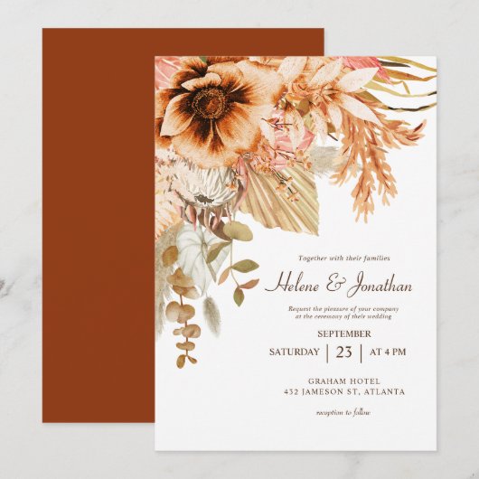Elegante Herfst bloementerracotta bruiloft Kaart (Voorkant / Achterkant)
