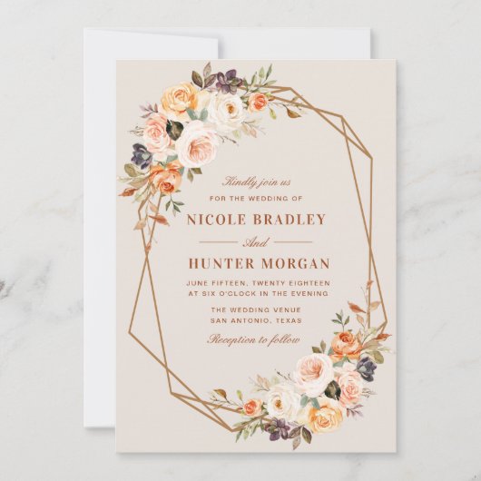 Elegante herfst bloementerracotta geometrische bru kaart (Voorkant)