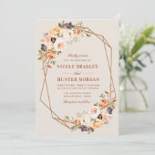 Elegante herfst bloementerracotta geometrische bru kaart (Staand voorkant)