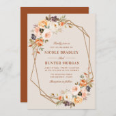 Elegante herfst bloementerracotta geometrische bru kaart (Voorkant / Achterkant)