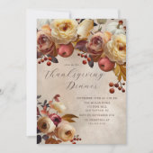 Elegante herfst bloemenuitnodiging Thanksgiving Kaart (Voorkant)