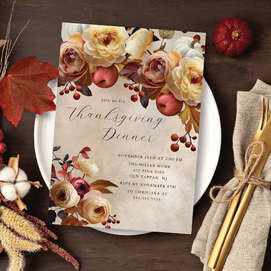 Elegante herfst bloemenuitnodiging Thanksgiving Kaart