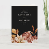 Elegante herfst bloemenzwart bruiloft ceremonie programma (Voorkant)