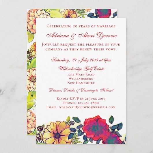 Elegante herfst bloemige aquarel vow hernieuwing h kaart (Voorkant / Achterkant)