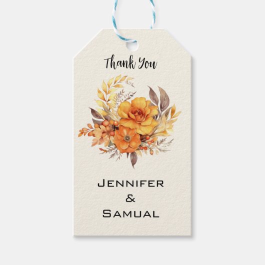 Elegante herfst bloemige bruiloft cadeaulabel (Voorkant)