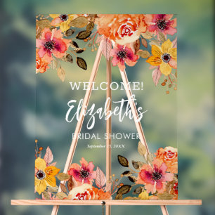 Elegante herfst bloemige bruiloftsborrel welkom acryl bord