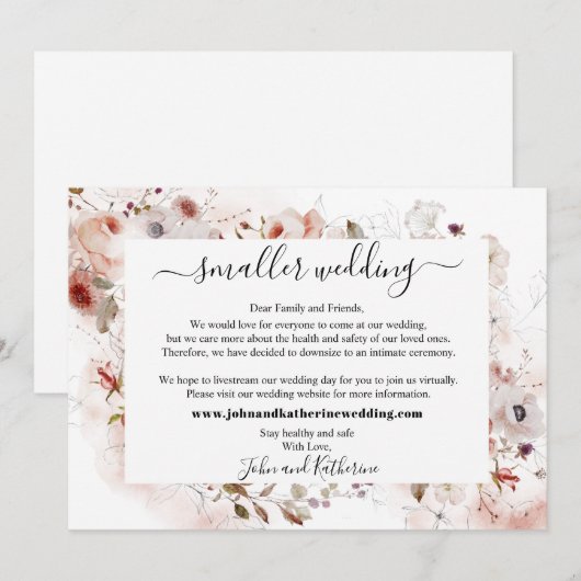 Elegante herfst bloemige kleinere trouw virtuele aankondiging (Voorkant / Achterkant)