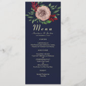 Elegante herfst bloemige navy burgundy bruiloft menu (Voorkant)