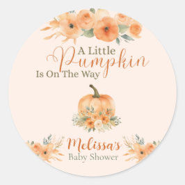 Elegante herfst bloemige oranje pompoen baby showe ronde sticker