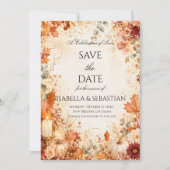 Elegante Herfst Bloemige Pompoen Trouw Save The Date (Voorkant)