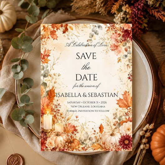 Elegante Herfst Bloemige Pompoen Trouw Save The Date