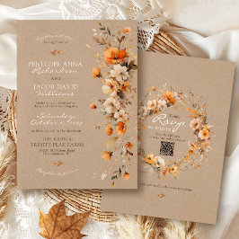Elegante Herfst Bloemige Rustieke Kraft Herfst QR Kaart