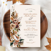Elegante Herfst Bloemige Terracotta Boho Bruiloft Kaart