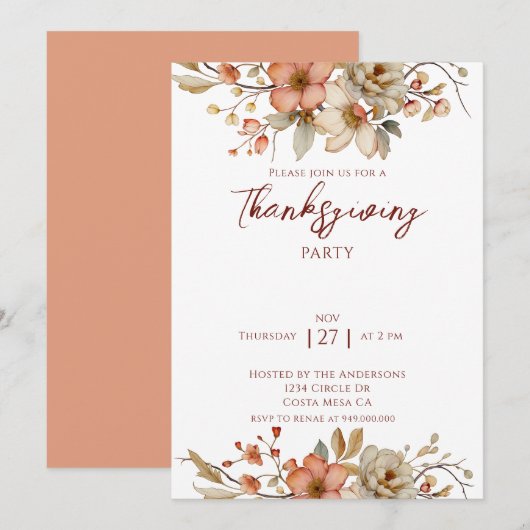 Elegante herfst bloemige Thanksgiving-feest Kaart (Voorkant / Achterkant)